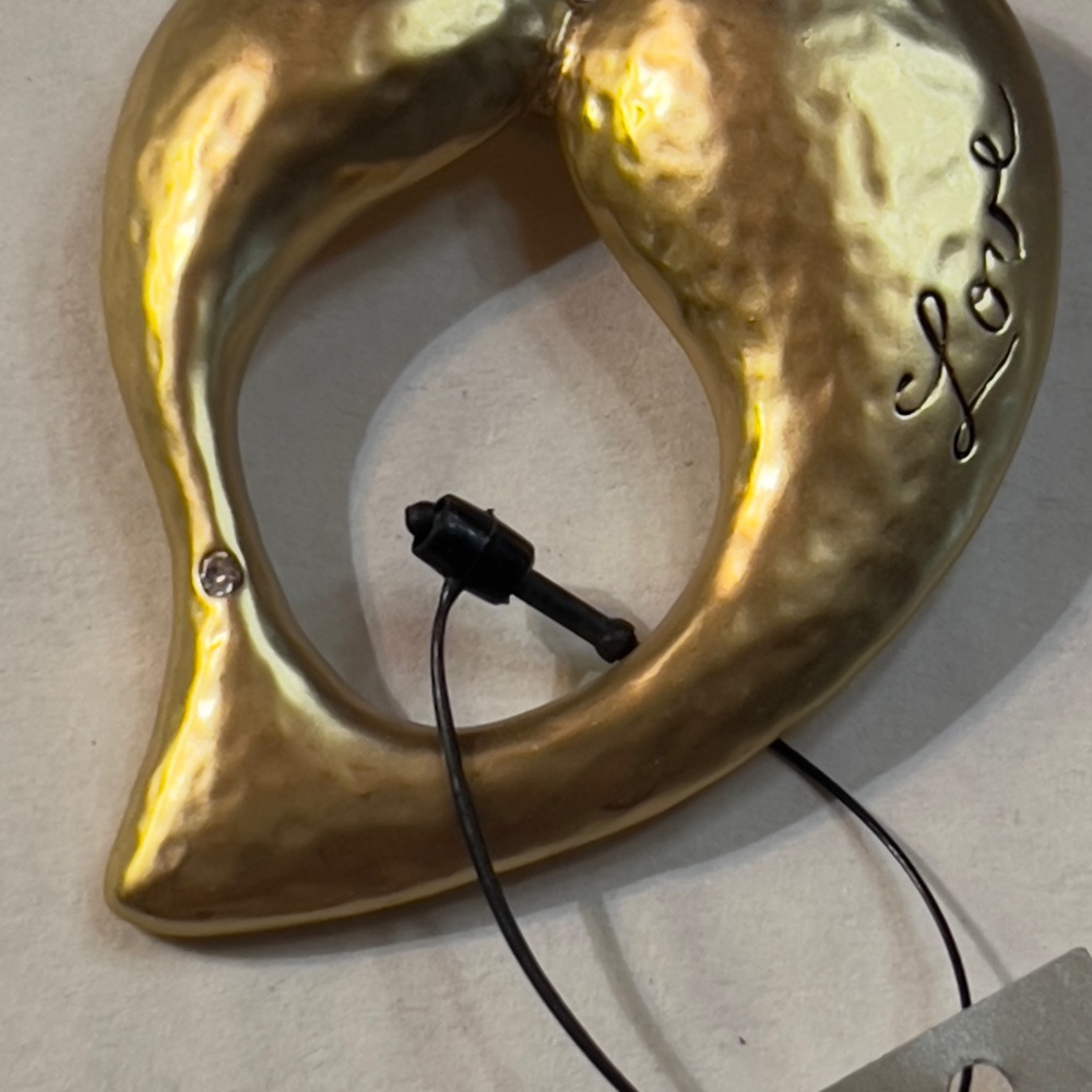 Chicos heart brooch puff style hammered gold toned metal.Love and rhinestone.